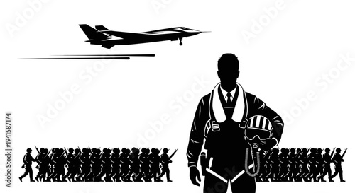 Military Pilot and Soldiers with Fighter Jet Landing