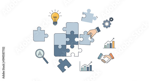 Assembled Puzzle Pieces Representing Business Strategy and Collaboration.