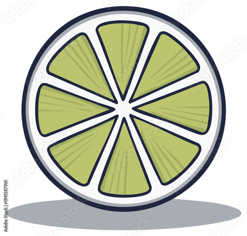 Cartoon slice of lime with detailed segments and shadow illustration