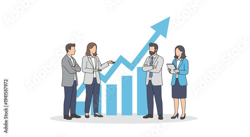 Business Team Analyzing Upward Trend Graph with Bar Chart.