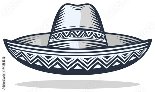 Traditional Mexican Sombrero Hat with Geometric Pattern Fiesta Accessory