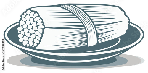 Traditional Tamale Wrapped in Corn Husk and Tied with a Band on a Plate