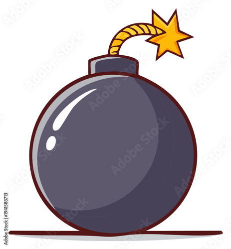 Cartoon style round bomb with a lit fuse on a white background concept art