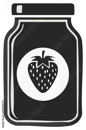 Strawberry jam jar illustration, homemade preserve, vector graphic design for packaging, sticker, label, element