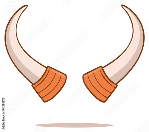 Cartoon Pair of Curved Bull Horns with Orange Straps Costume Element