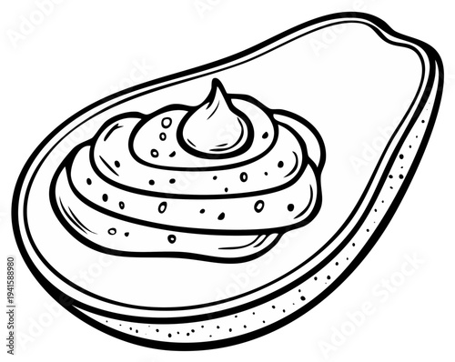 Doodle style avocado slice with cream sauce illustration featuring healthy eating and organic food concept