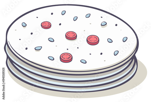 Stack of fresh pancakes with colorful toppings, isolated illustration