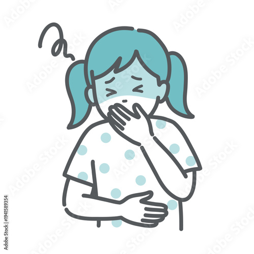吐き気や気分の悪さで苦しむ女の子（子供）のイラスト