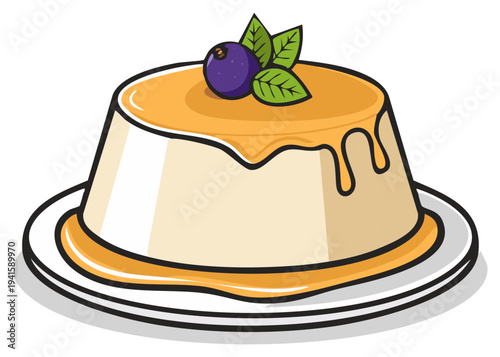 Creamy Dessert with Caramel Sauce and Blueberry Topping