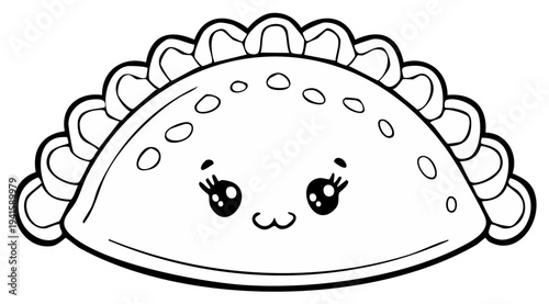 Cute Cartoon Empanada Character Line Art for Coloring Book Illustration Design