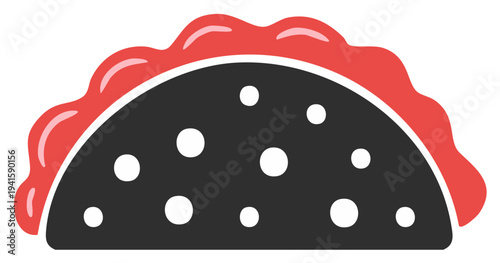 Stylized Taco with Red Topping and White Polka Dots