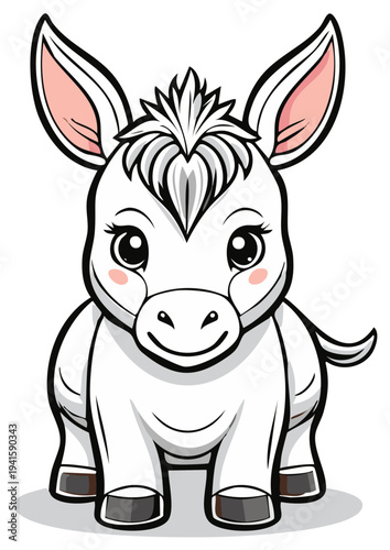 Cute White Donkey Cartoon Character Standing Smiling Isolated