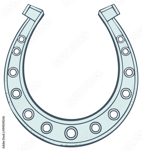 A classic metal horseshoe with decorative holes for good luck and equestrian themes
