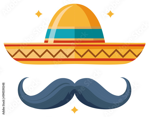 Traditional Mexican Sombrero Hat and Mustache Vector Icon for a Fiesta or Cinco de Mayo Celebration