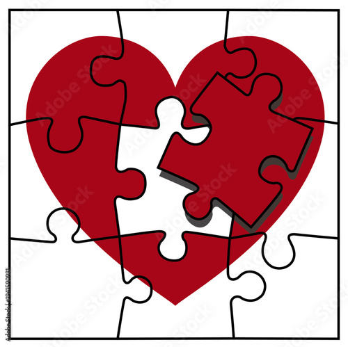 ハートパズルの欠けたピース 愛・関係・チームワークを表すコンセプト