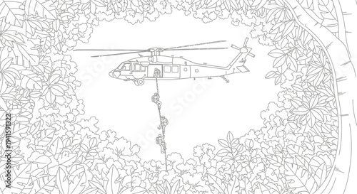 Helicopter Rappelling Soldiers into Dense Jungle - Special Forces Operation