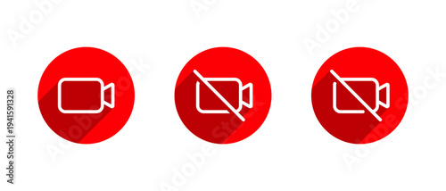 Camera and no video icon with long shadow. Webcam and recording restriction symbol