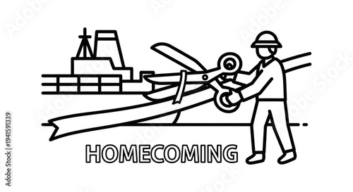 Homecoming Celebration: Person Cuts Ribbon for Ship Arrival, Symbolizing Welcome and Achievement