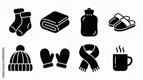 Winter Clothing and Accessories Icons Set.