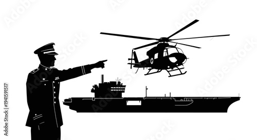 Military Officer Directs Helicopter Landing on Aircraft Carrier