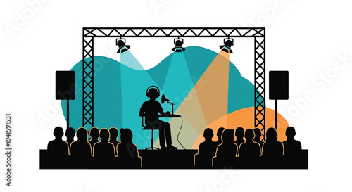 Vector illustration of musician on stage with audience