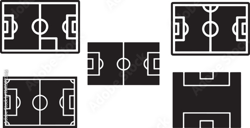 Group of black silhouette soccer field icons on transparent background for sports