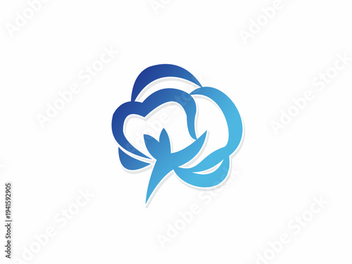 Blue Gradient Cotton Flower Icon Vector Design for Organic Textile Industry and Natural Fabric Fashion Brand Identity