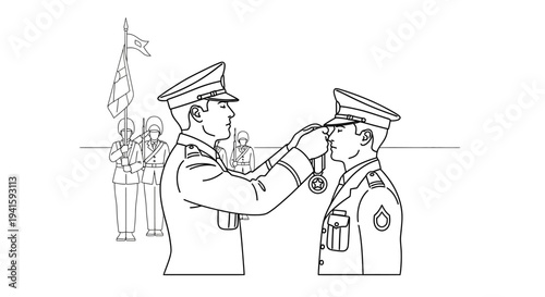 Military Award Ceremony: Officer Decorating Soldier with Medal