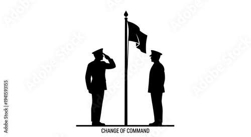 Military Change of Command Ceremony: Officers Saluting Flagpole