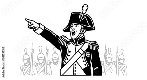 Military Commander Leading Troops, Historical Battle Scene, Soldier in Uniform