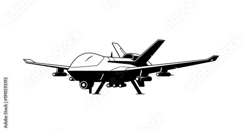 Military Drone Aircraft Silhouette, Unmanned Aerial Vehicle, Modern Warfare Technology