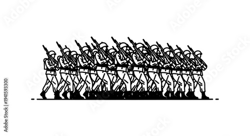 Military Parade Formation Marching Soldiers with Rifles in Uniform