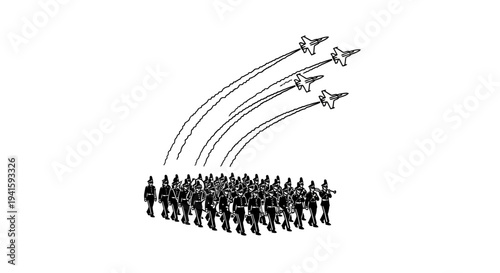 Military Parade with Fighter Jets Flyover