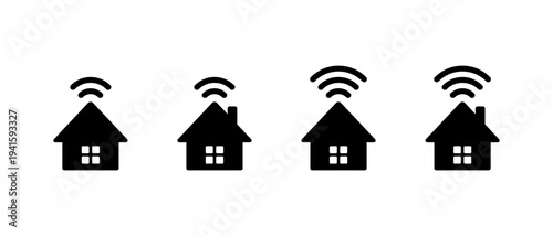 Smart home wifi icon set. House with wireless signal symbol