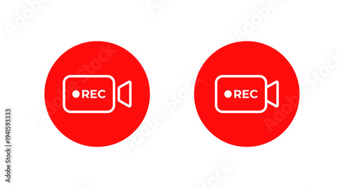 Camera rec outline icon with long shadow. Video recording symbol. Live record sign