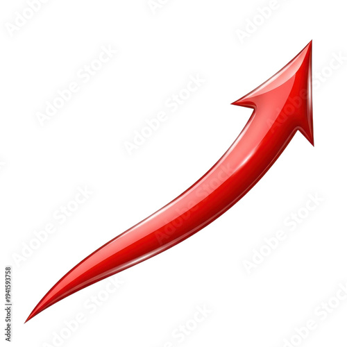 3D red glossy upward growth arrow symbol isolated on transparent background