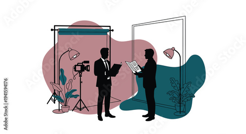 Vector illustration of two businessmen with film equipment
