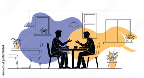 Vector illustration of two people sitting at a table in a cafe