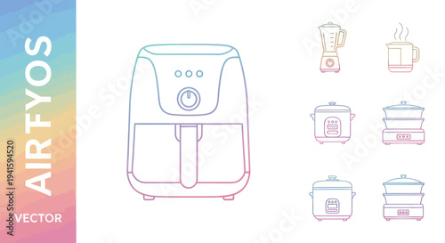 Air Fryer Outline: Kitchen Appliance Vector Illustration.