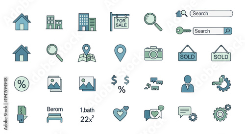 Collection of Real Estate and Property Icons for Digital Use.