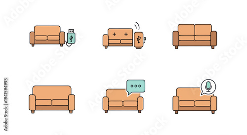 Vector Illustration of a Modern Two-Seater Sofa in Various Styles.