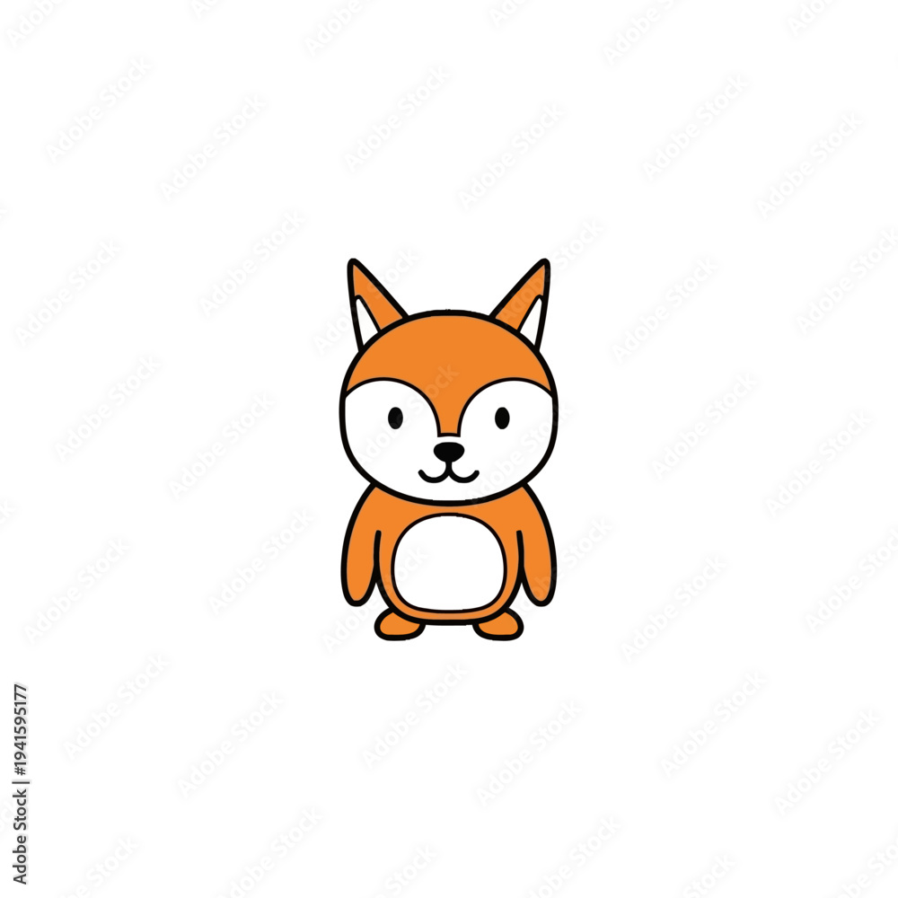 Fototapeta premium Cute cartoon orange fox character standing.