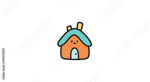 Simple Cartoon House Illustration with Orange and Blue Colors.
