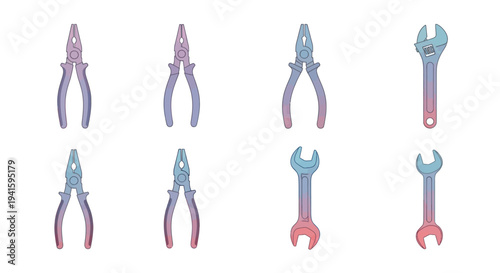 Assortment of Hand Tools: Pliers and Wrenches Isolated.