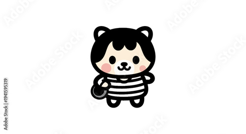 Cute cartoon bear character with striped shirt and black hair.