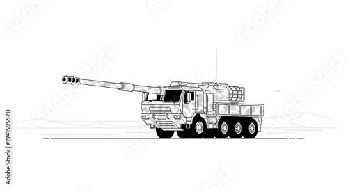Modern Self-Propelled Howitzer Artillery Gun on Truck Chassis - Military Vehicle Illustration