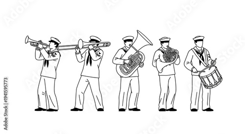 Navy Band Musicians Playing Instruments in Uniform