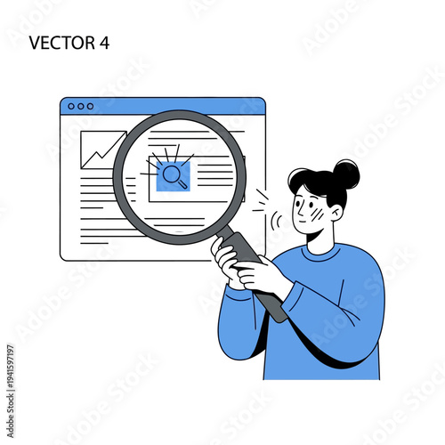 Woman Examining Document with Magnifying Glass.