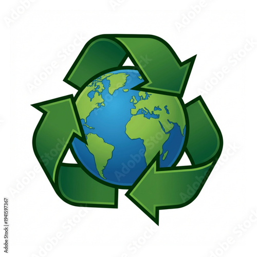 Recycling the Globe: A symbolic representation of global sustainability, with the Earth encased in the universally recognized recycling symbol.