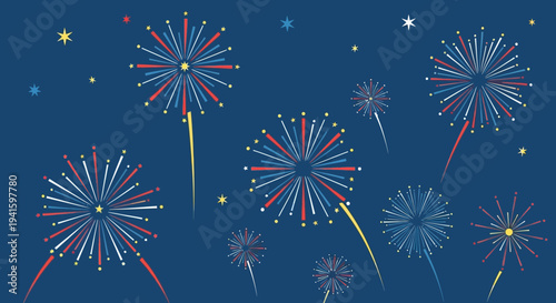 Colorful Fireworks Exploding in Dark Blue Sky.